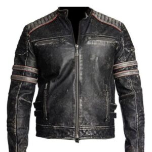 Cafe Racer Distressed Riding Leather Jacket