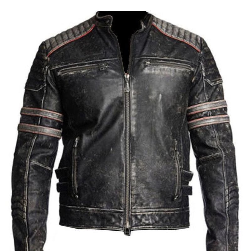 Cafe Racer Distressed Riding Leather Jacket