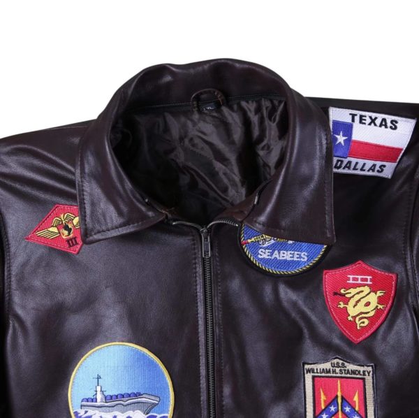 Gun Flight Bomber Jacket Jet Pilot LeatherJacket - Image 3