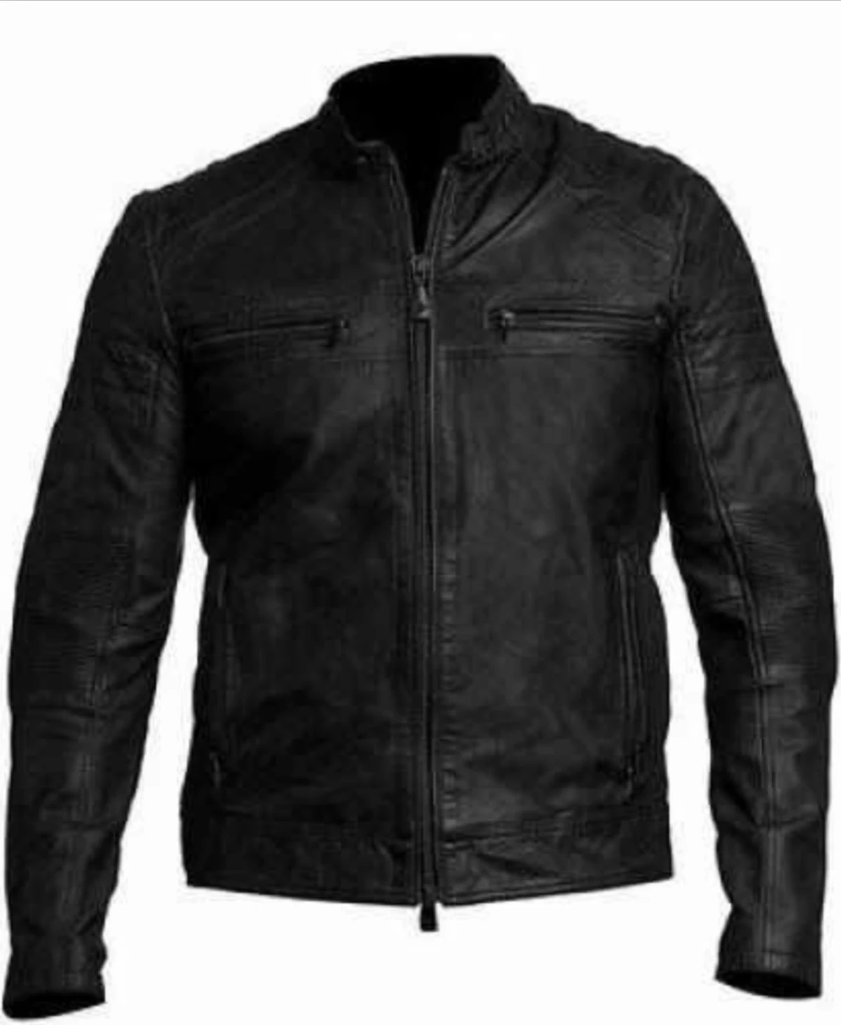 Retro Cafe Racer Leather Jacket Black