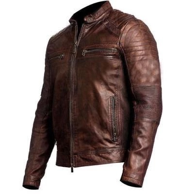 Retro Cafe Racer Leather Jacket Coffee Brown - Image 2