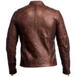 Retro Cafe Racer Leather Jacket Coffee Brown - Image 3