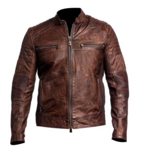 Retro Cafe Racer Leather Jacket Coffee Brown